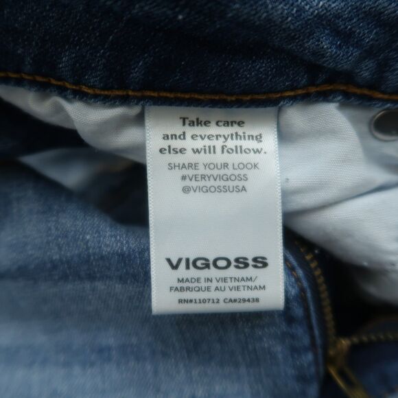 VIGOSS Jeans Women's Size 27 Blue Mid-Rise Ace Straight Denim 30" Inseam Destroy - Picture 13 of 16